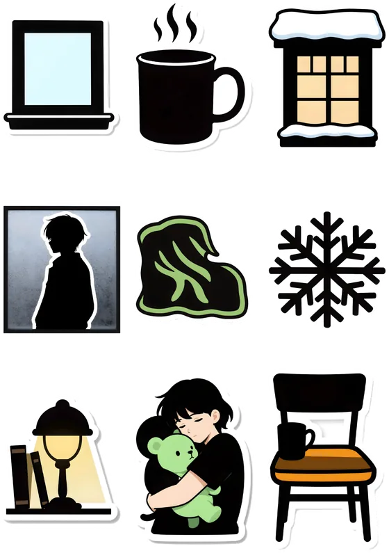 Sticker sheet with cozy winter icons