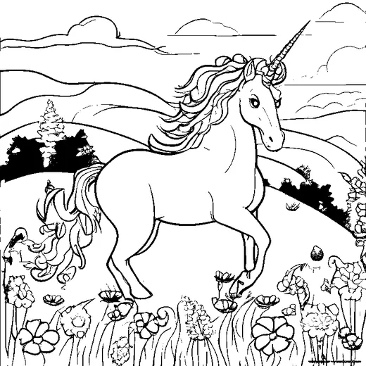 Black and white unicorn coloring page